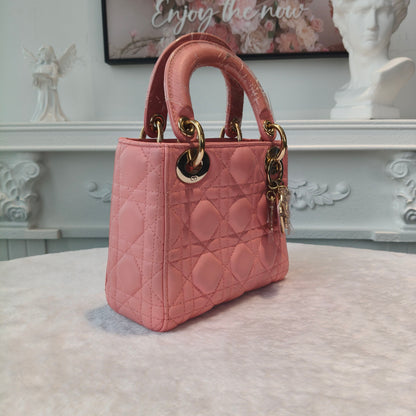 【#286】Pre-owned Dior Mini Lady Dior Bag Cannage Quilted Leather in Blush Pink with Gold-Tone Hardware