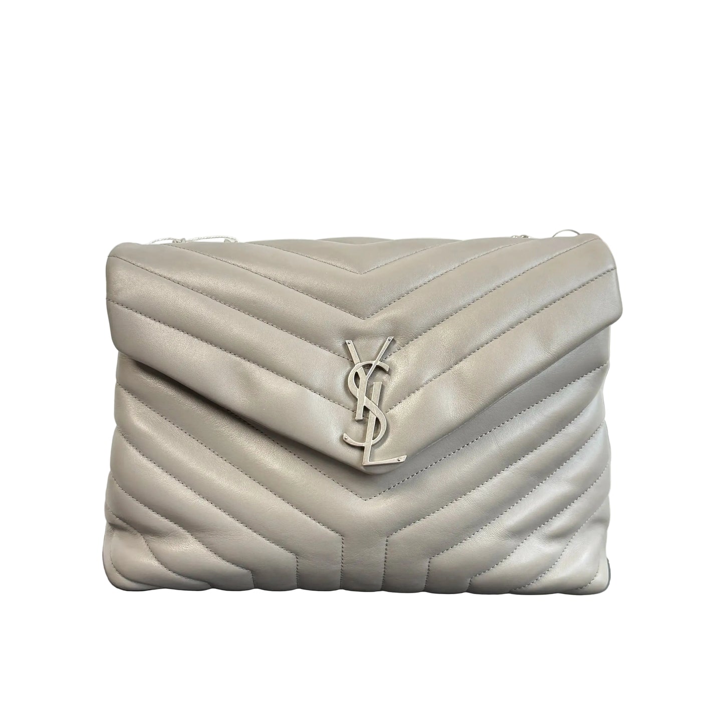 【#126】Pre-owned YSL LouLou Puffer Medium Grey Calfskin Shoulder Bag HZ2510180&&