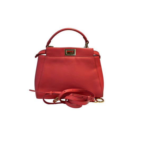 【#117】Pre-owned FENDI Peekaboo Iconic Mini Red Lambskin Leather Handbag&Shoulderbag HZ2601310&&