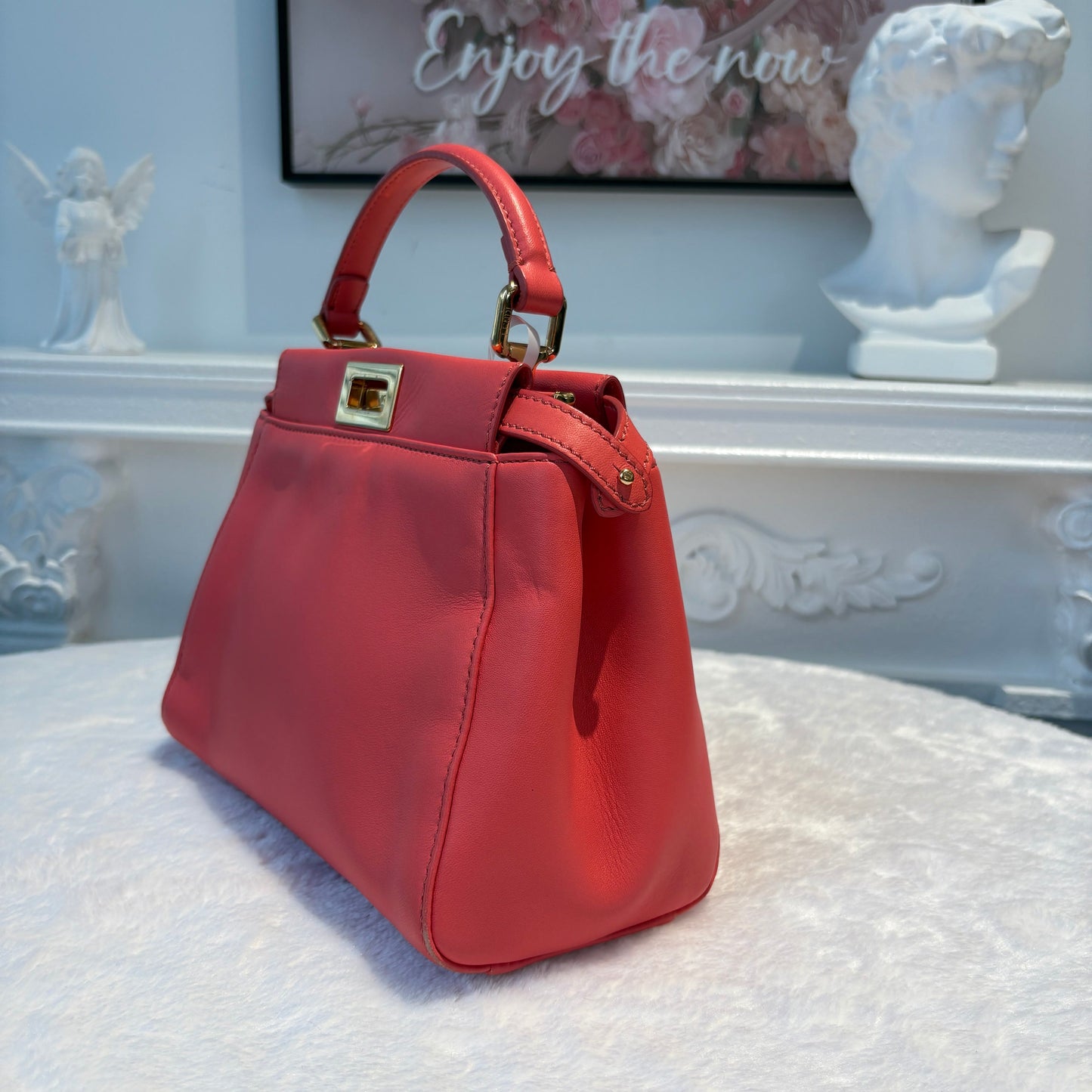 【#117】Pre-owned FENDI Peekaboo Iconic Mini Red Lambskin Leather Handbag&Shoulderbag HZ2601310&&