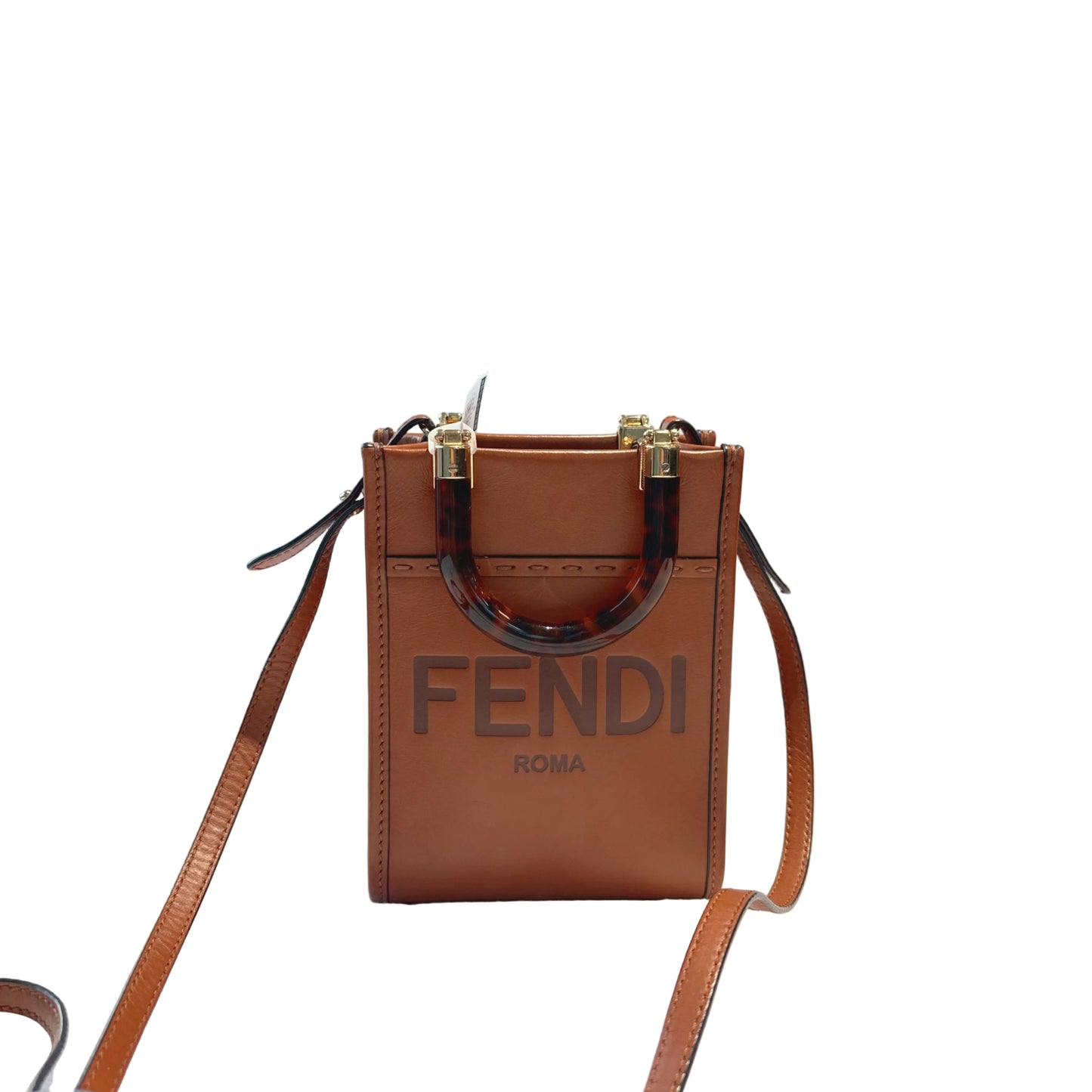 【#116】Pre-owned FENDI Sunshine Mini Brown FF Logo Calfskin Leather Crossbody Bag HZ2512250&&