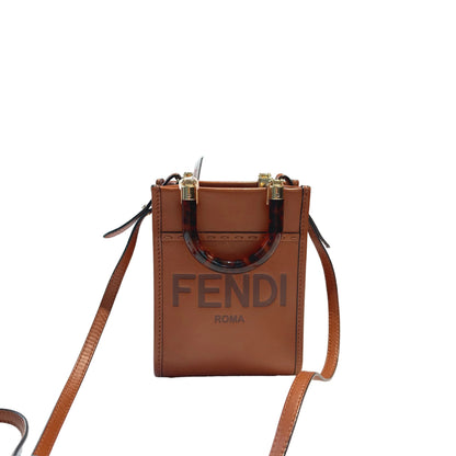 【#116】Pre-owned FENDI Sunshine Mini Brown FF Logo Calfskin Leather Crossbody Bag HZ2512250&&