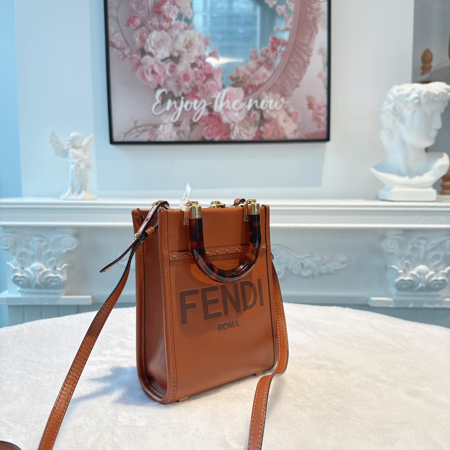 【#116】Pre-owned FENDI Sunshine Mini Brown FF Logo Calfskin Leather Crossbody Bag HZ2512250&&