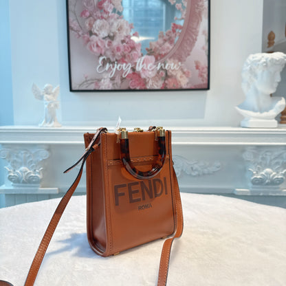 【#116】Pre-owned FENDI Sunshine Mini Brown FF Logo Calfskin Leather Crossbody Bag HZ2512250&&