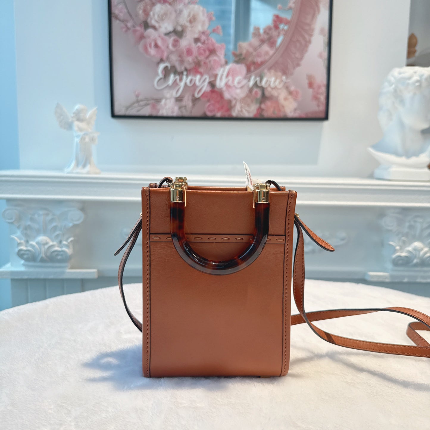 【#116】Pre-owned FENDI Sunshine Mini Brown FF Logo Calfskin Leather Crossbody Bag HZ2512250&&
