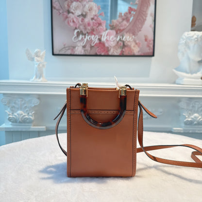 【#116】Pre-owned FENDI Sunshine Mini Brown FF Logo Calfskin Leather Crossbody Bag HZ2512250&&