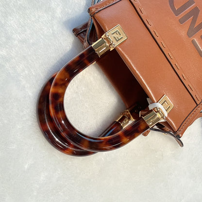 【#116】Pre-owned FENDI Sunshine Mini Brown FF Logo Calfskin Leather Crossbody Bag HZ2512250&&