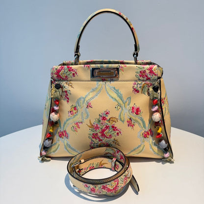 【#112】Pre-owned FENDI Peekaboo Mico Runway Limited Edition Flower Print Shoulder Bag HZ25102200&&