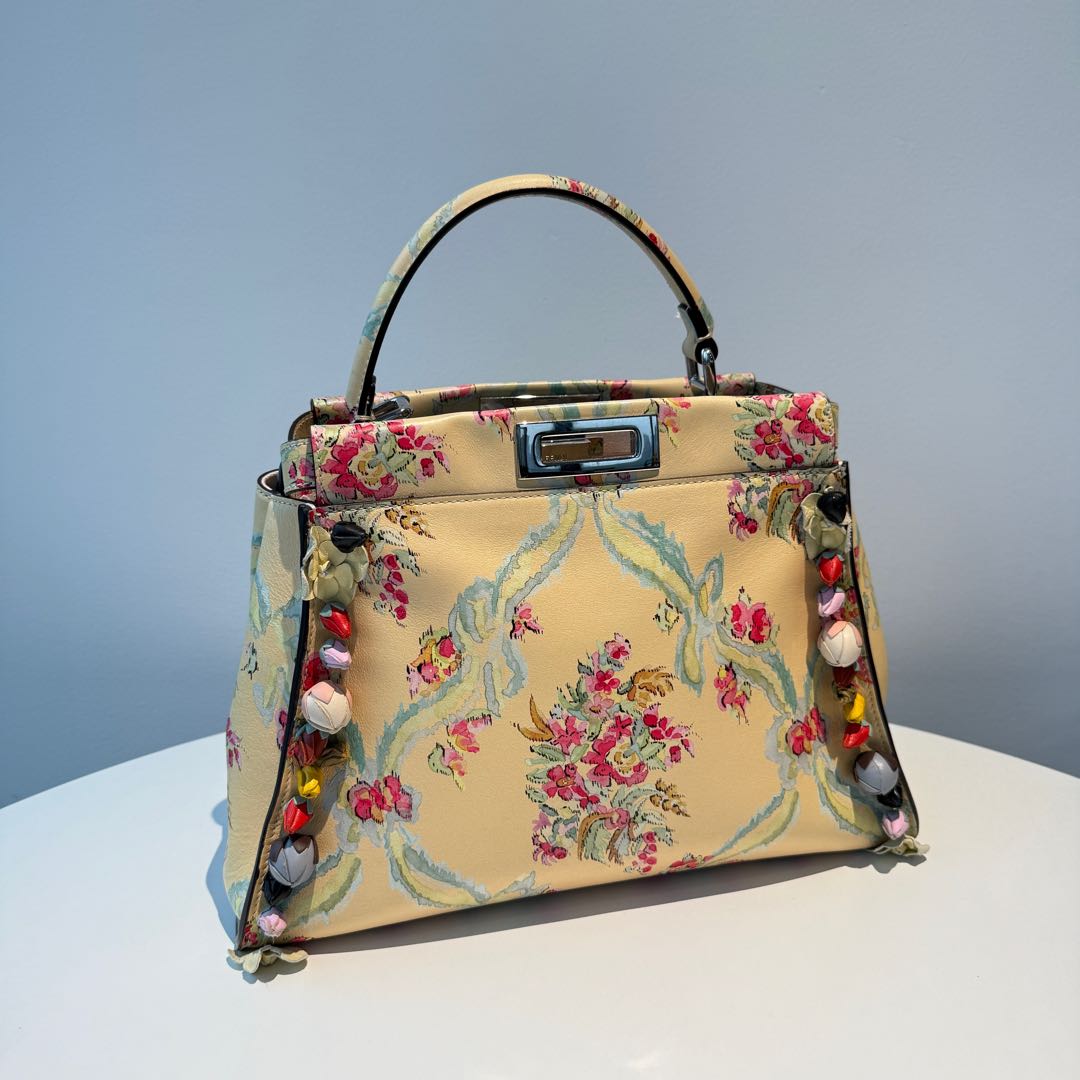 【#112】Pre-owned FENDI Peekaboo Mico Runway Limited Edition Flower Print Shoulder Bag HZ25102200&&