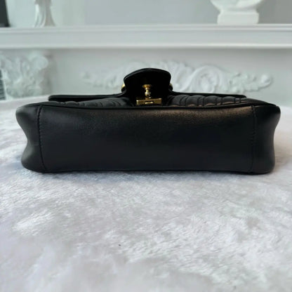 【#179】Pre-owned Gucci GG Marmont 31 Bag Black Matelassé Leather