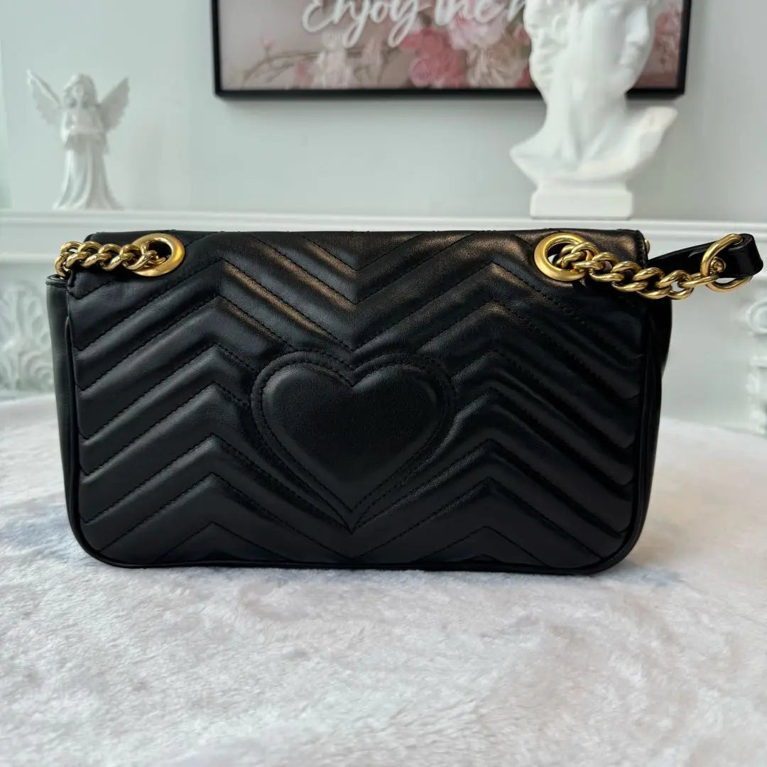 【#179】Pre-owned Gucci GG Marmont 31 Bag Black Matelassé Leather