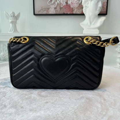 【#179】Pre-owned Gucci GG Marmont 31 Bag Black Matelassé Leather