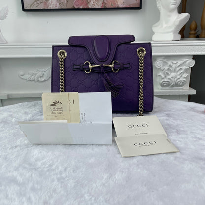 【#178】Pre-owned GUCCI Emily Small 25cm Purple GG Print Calfskin Leather Shoulder Bag