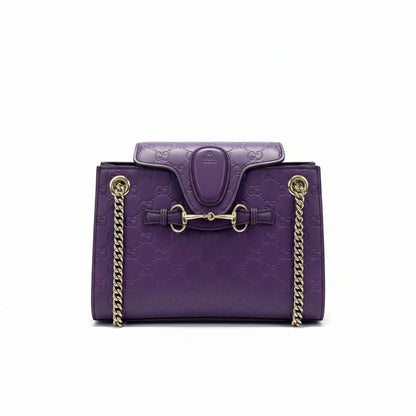【#178】Pre-owned GUCCI Emily Small 25cm Purple GG Print Calfskin Leather Shoulder Bag