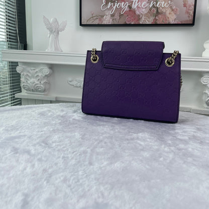 【#178】Pre-owned GUCCI Emily Small 25cm Purple GG Print Calfskin Leather Shoulder Bag