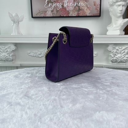【#178】Pre-owned GUCCI Emily Small 25cm Purple GG Print Calfskin Leather Shoulder Bag