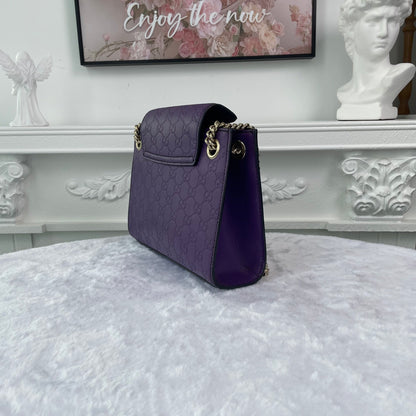 【#178】Pre-owned GUCCI Emily Small 25cm Purple GG Print Calfskin Leather Shoulder Bag