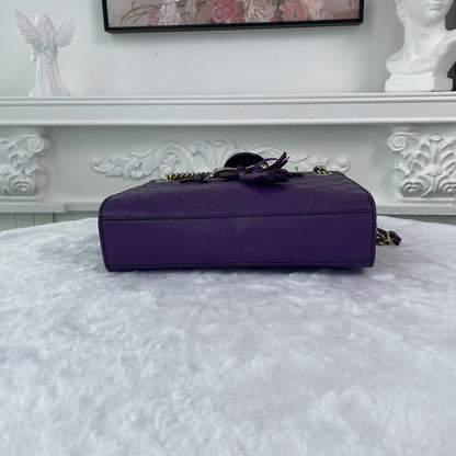 【#178】Pre-owned GUCCI Emily Small 25cm Purple GG Print Calfskin Leather Shoulder Bag
