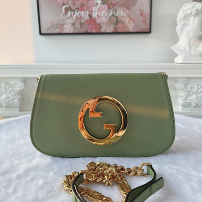 【#176】Pre-owned GUCCI Blondie Small 28cm Light Green Calfskin Leather Shoulder Bag