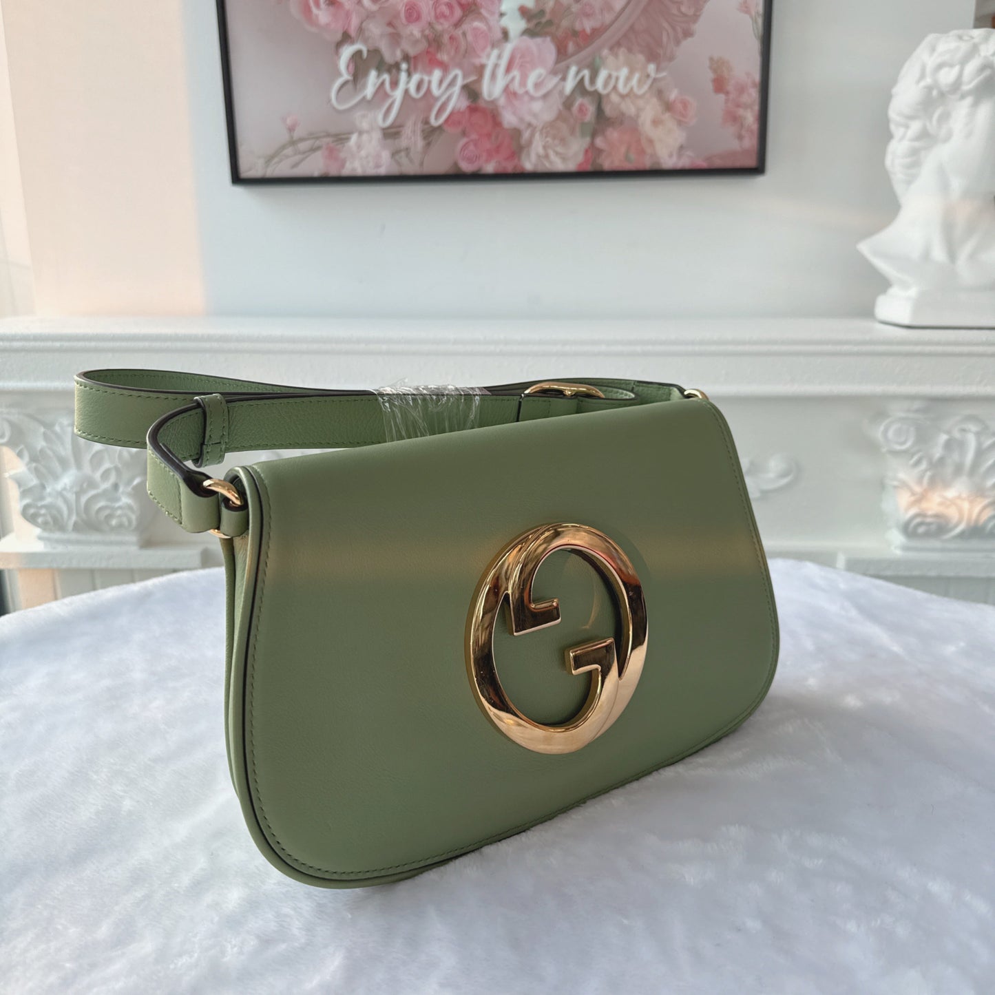 【#176】Pre-owned GUCCI Blondie Small 28cm Light Green Calfskin Leather Shoulder Bag