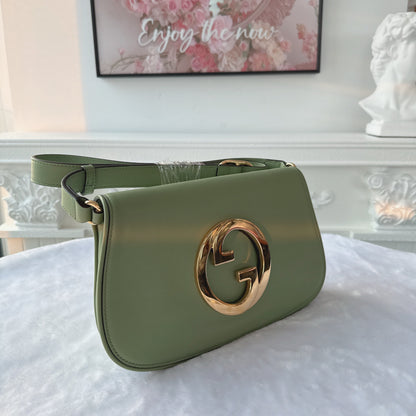 【#176】Pre-owned GUCCI Blondie Small 28cm Light Green Calfskin Leather Shoulder Bag