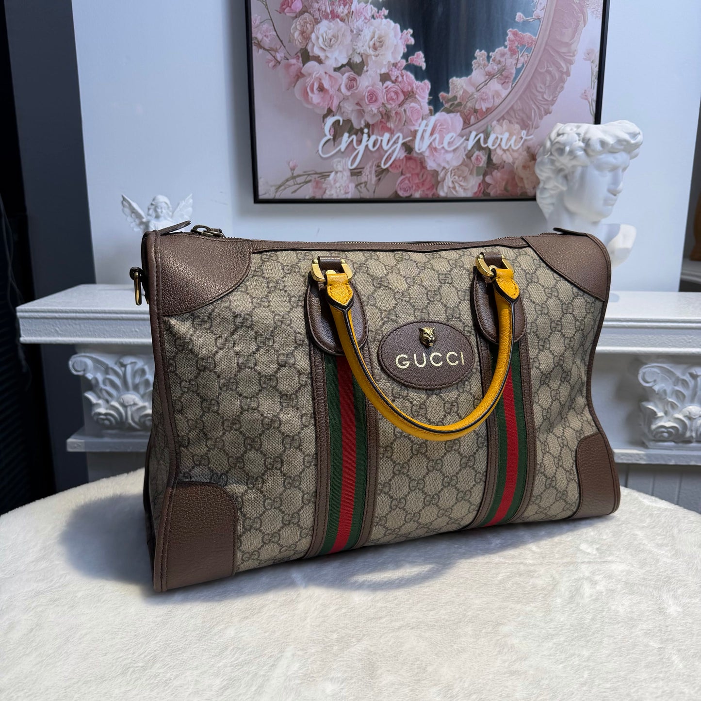 【#196】Pre-owned GUCCI Savoy Large 54cm GG Supreme Canvas with Leather Trim Duffle Bag