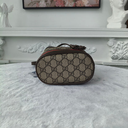 【#191】Pre-owned GUCCI Ophidia Mini 19cm Ebony and Multicolor GG Supreme Coated Canvas with Leather Trim Drawstring Bucket Bag Shoulder Bag