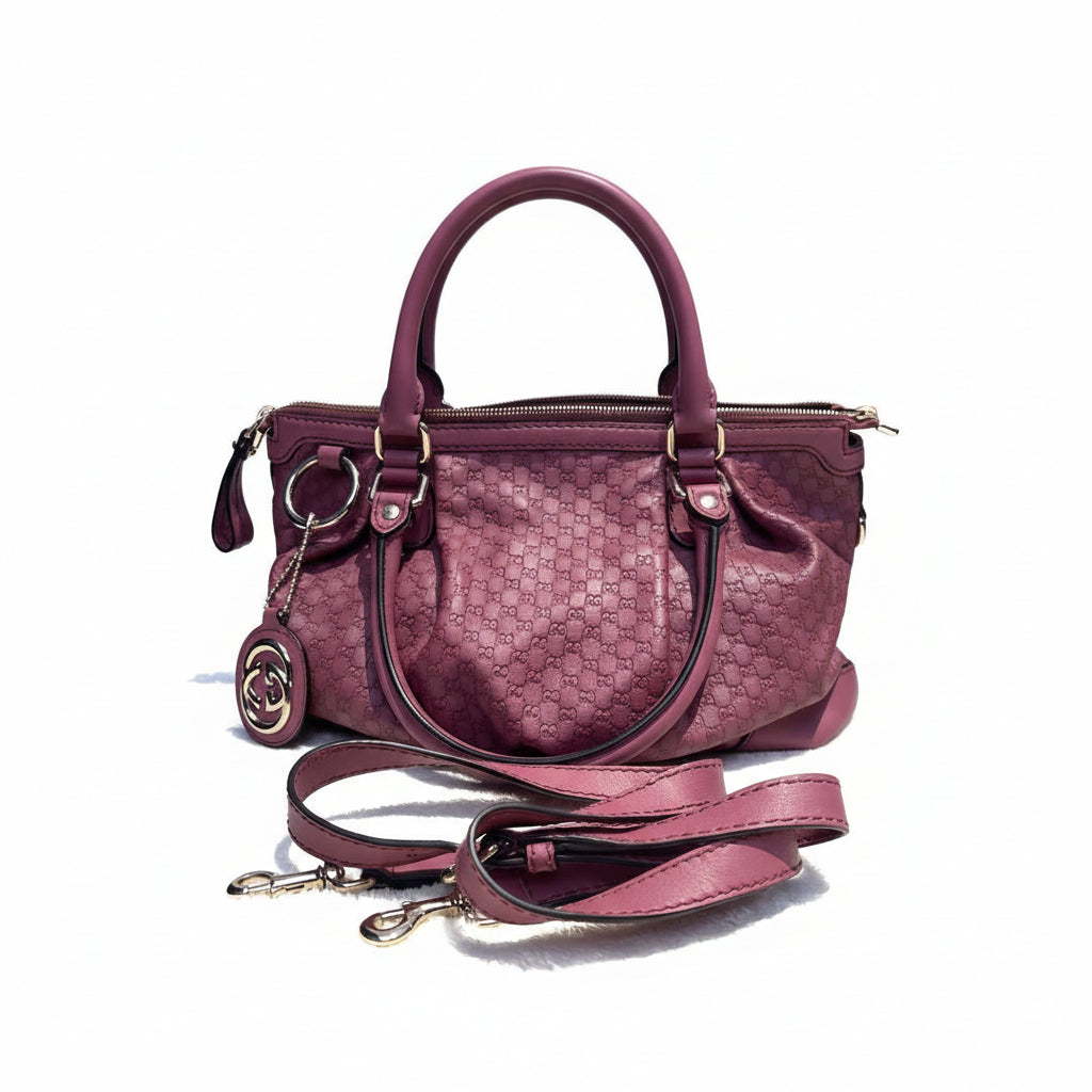 【#198】Pre-owned GUCCI SUKEY Medium 28cm Hot Pink GG Supreme Calfskin Leather Shoulder Bag