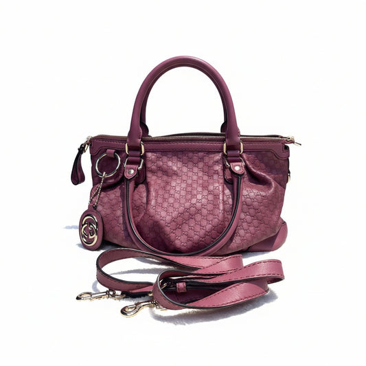 【#198】Pre-owned GUCCI SUKEY Medium 28cm Hot Pink GG Supreme Calfskin Leather Shoulder Bag