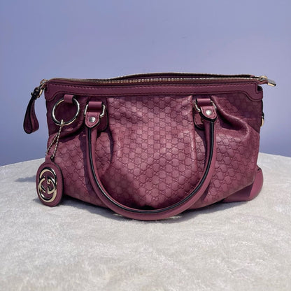 【#198】Pre-owned GUCCI SUKEY Medium 28cm Hot Pink GG Supreme Calfskin Leather Shoulder Bag
