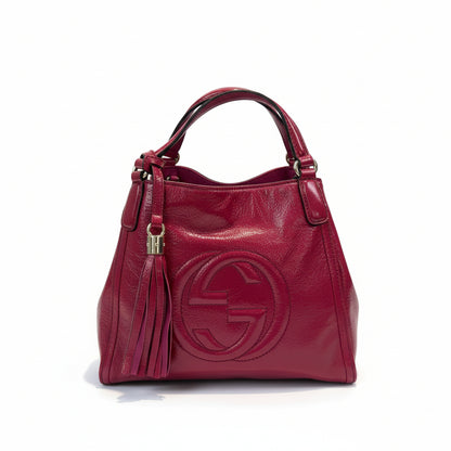 【#281】Pre-owned Gucci Soho Medium Tote Bag Patent Leather in Fuchsia Pink with Light Gold-Tone Hardware