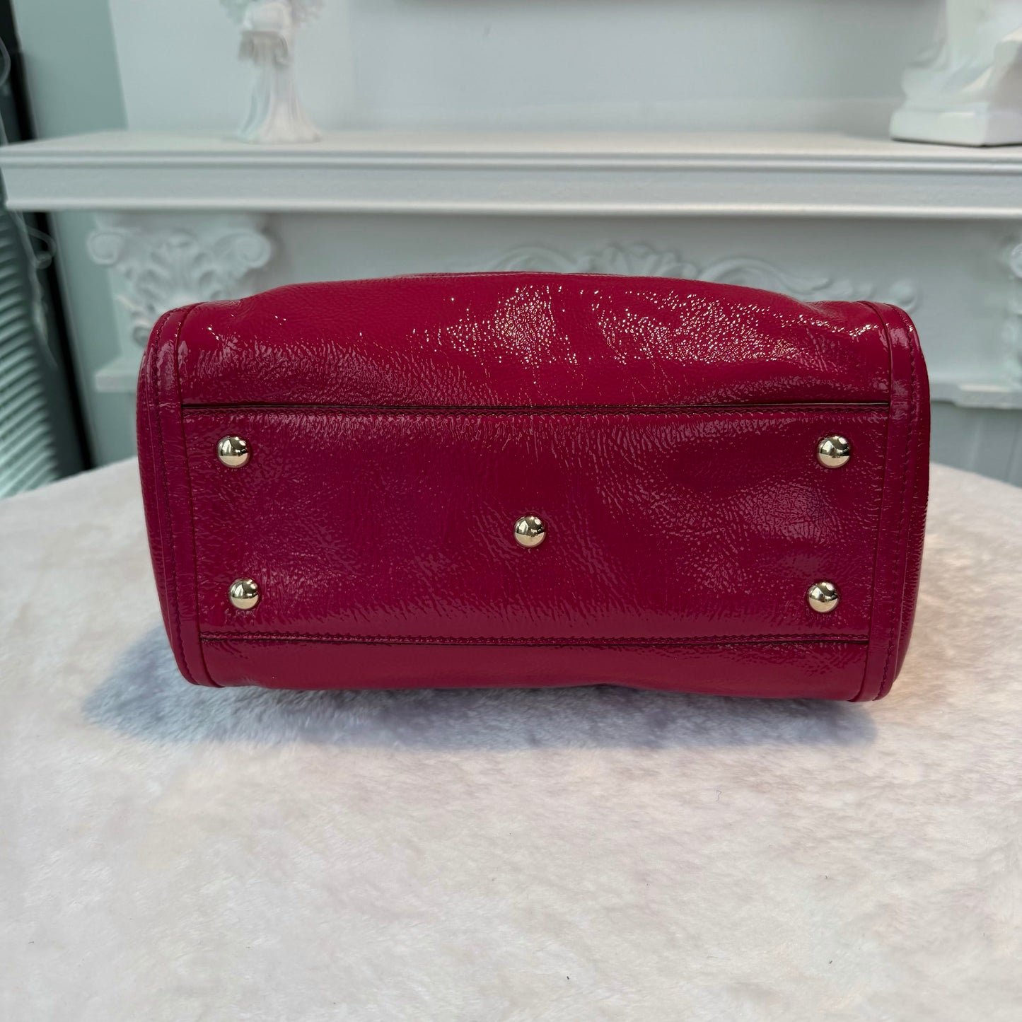 【#281】Pre-owned Gucci Soho Medium Tote Bag Patent Leather in Fuchsia Pink with Light Gold-Tone Hardware