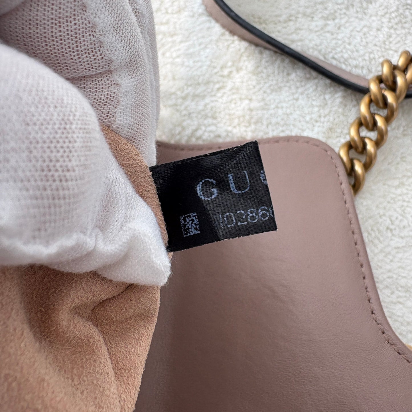 【#189】Pre-owned GUCCI Marmont Small 22cm Nude Matelassé Calfskin Leather Gold Hardware Top Handle Shoulder Bag