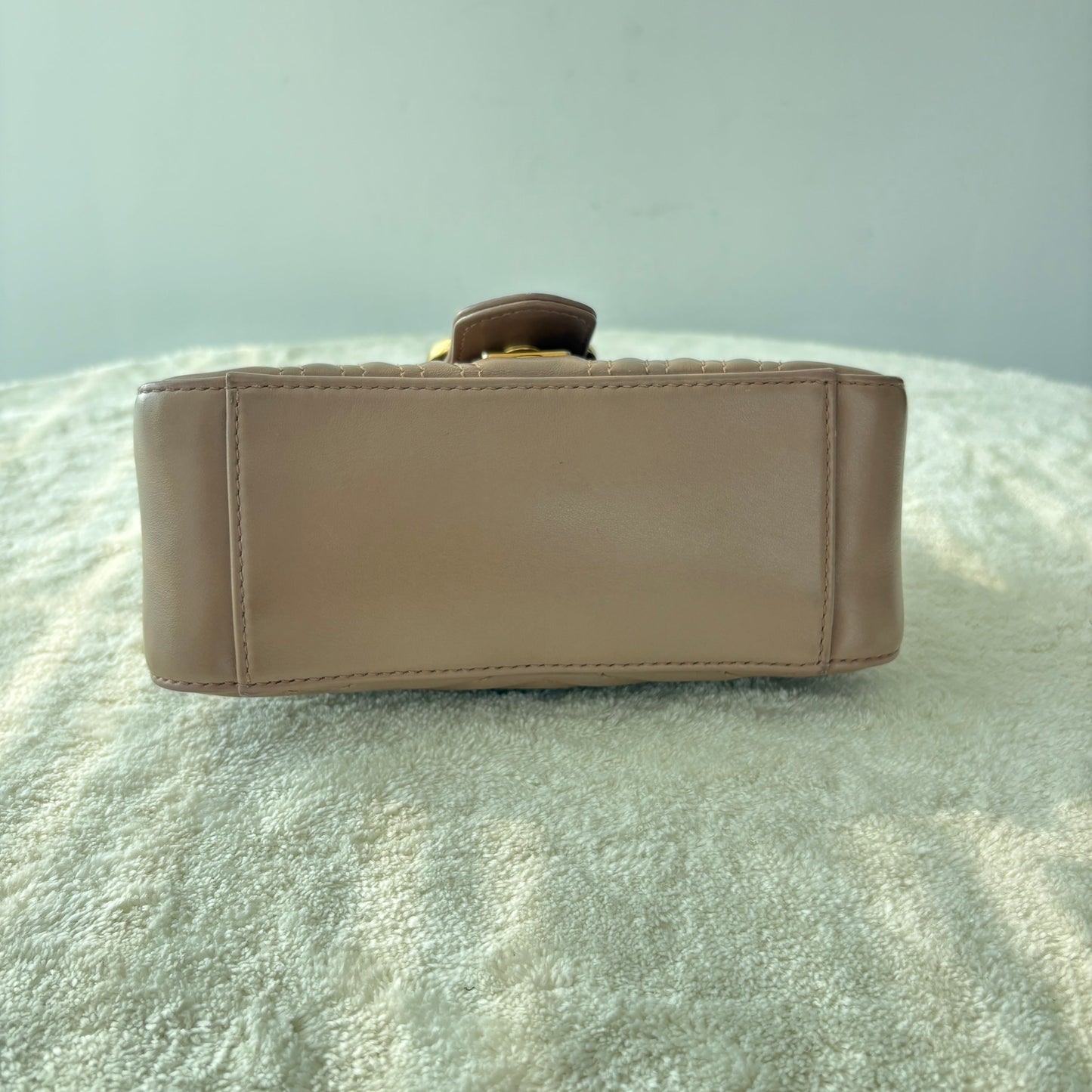 【#189】Pre-owned GUCCI Marmont Small 22cm Nude Matelassé Calfskin Leather Gold Hardware Top Handle Shoulder Bag