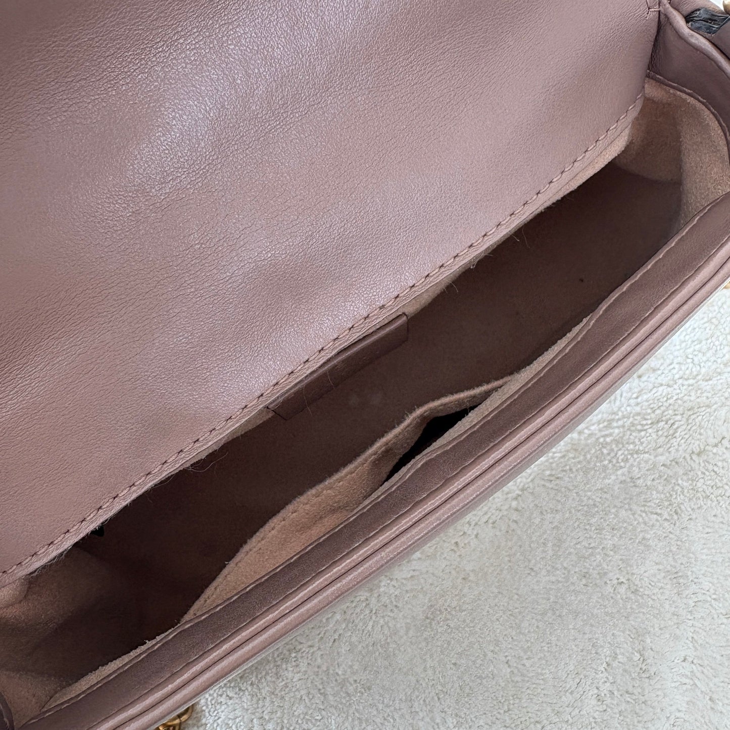 【#189】Pre-owned GUCCI Marmont Small 22cm Nude Matelassé Calfskin Leather Gold Hardware Top Handle Shoulder Bag