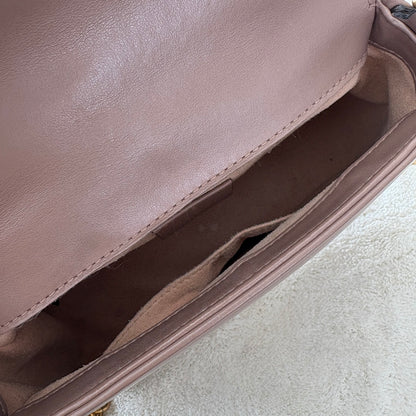 【#189】Pre-owned GUCCI Marmont Small 22cm Nude Matelassé Calfskin Leather Gold Hardware Top Handle Shoulder Bag