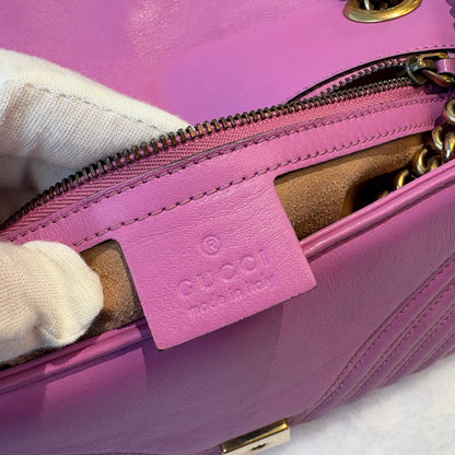 【#187】Pre-owned GUCCI Marmont Medium 26cm Purple Pink Matelassé Calfskin Leather Gold Hardware Shoulder Bag