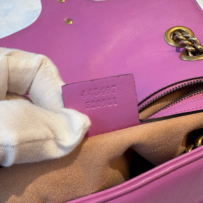【#187】Pre-owned GUCCI Marmont Medium 26cm Purple Pink Matelassé Calfskin Leather Gold Hardware Shoulder Bag