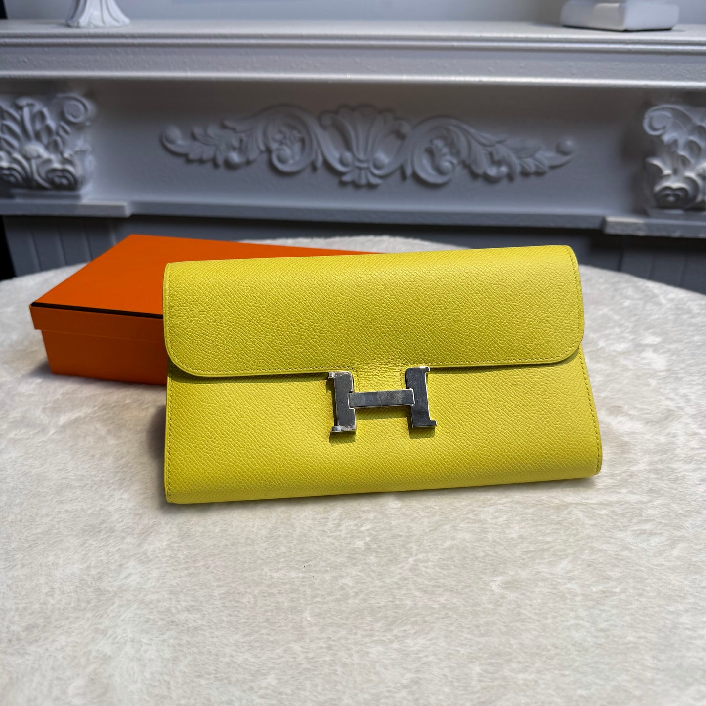 【#290】Pre-owned Hermès Constance Long Wallet Epsom Leather in Lime Yellow with Palladium Hardware