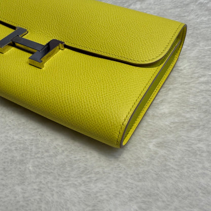 【#290】Pre-owned Hermès Constance Long Wallet Epsom Leather in Lime Yellow with Palladium Hardware