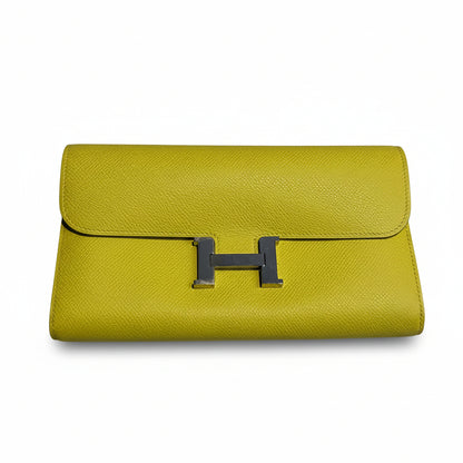 【#290】Pre-owned Hermès Constance Long Wallet Epsom Leather in Lime Yellow with Palladium Hardware