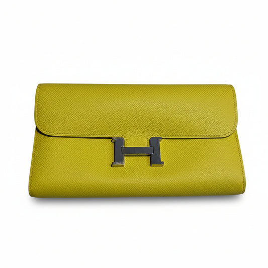 【#290】Pre-owned Hermès Constance Long Wallet Epsom Leather in Lime Yellow with Palladium Hardware