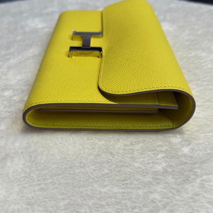 【#290】Pre-owned Hermès Constance Long Wallet Epsom Leather in Lime Yellow with Palladium Hardware