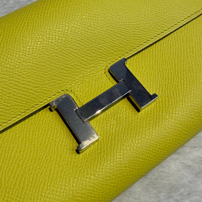 【#290】Pre-owned Hermès Constance Long Wallet Epsom Leather in Lime Yellow with Palladium Hardware