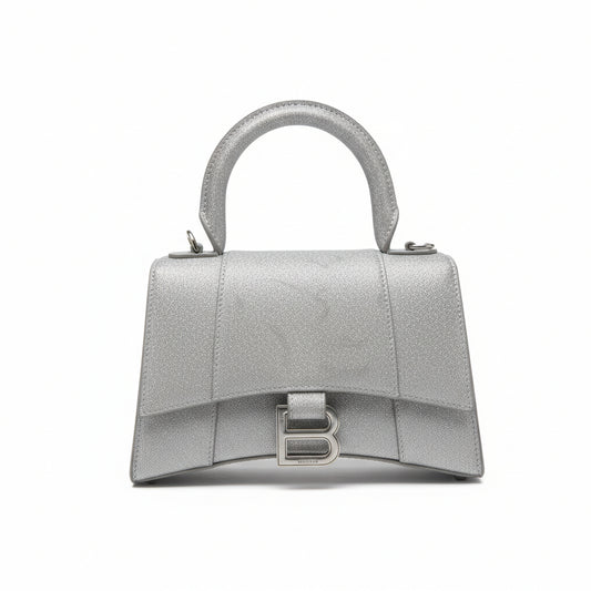 【#160】Pre-owned BALENCIAGA Hourglass XS Black Shiny Silver Color Shoulder Bag HZ250826&&