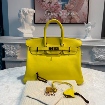 【#292】Pre-owned Hermès Birkin 25 Bag Swift Leather in Lime Yellow with Gold-Tone Hardware