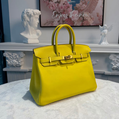 【#292】Pre-owned Hermès Birkin 25 Bag Swift Leather in Lime Yellow with Gold-Tone Hardware