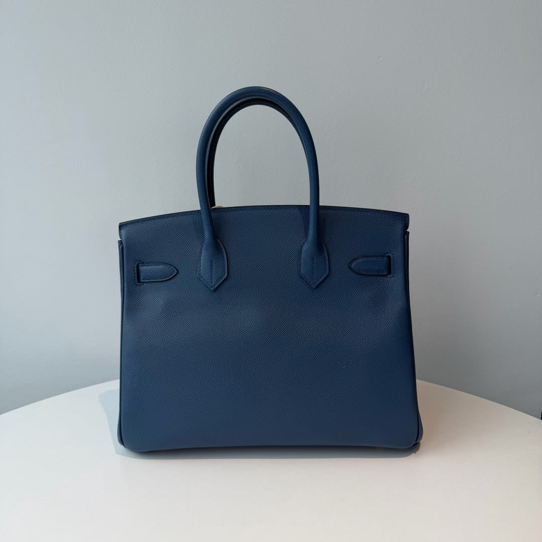 【#210】Pre-owned HERMES Birkin 30 Blue Silver Hardware X Stamp 2016 Epsom Leather Handbag HZ250425016