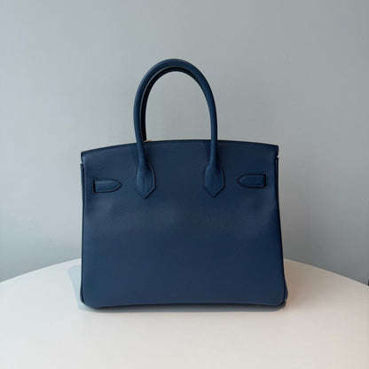 【#210】Pre-owned HERMES Birkin 30 Blue Silver Hardware X Stamp 2016 Epsom Leather Handbag HZ250425016