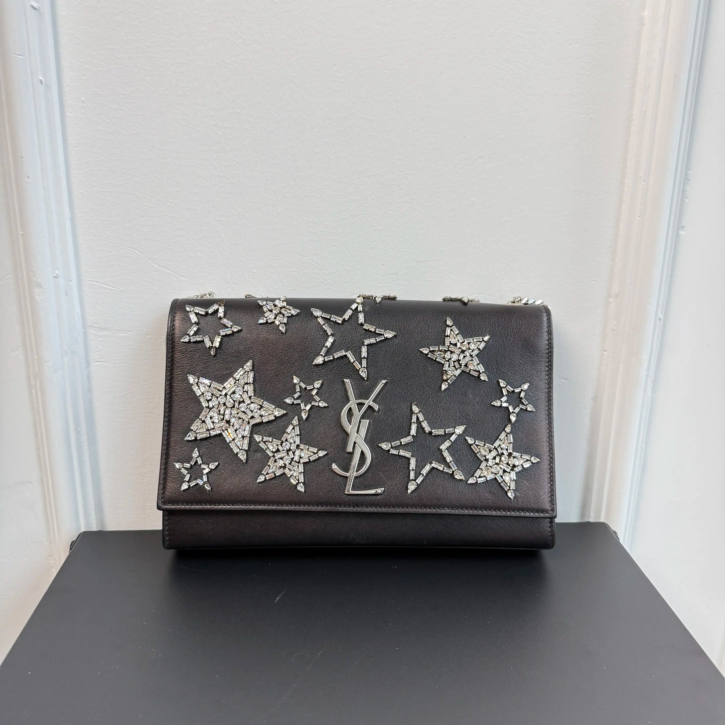 【#127】Pre-owned YSL Kate Small Black and Crystal Shoulder Bag HZ2510180&&